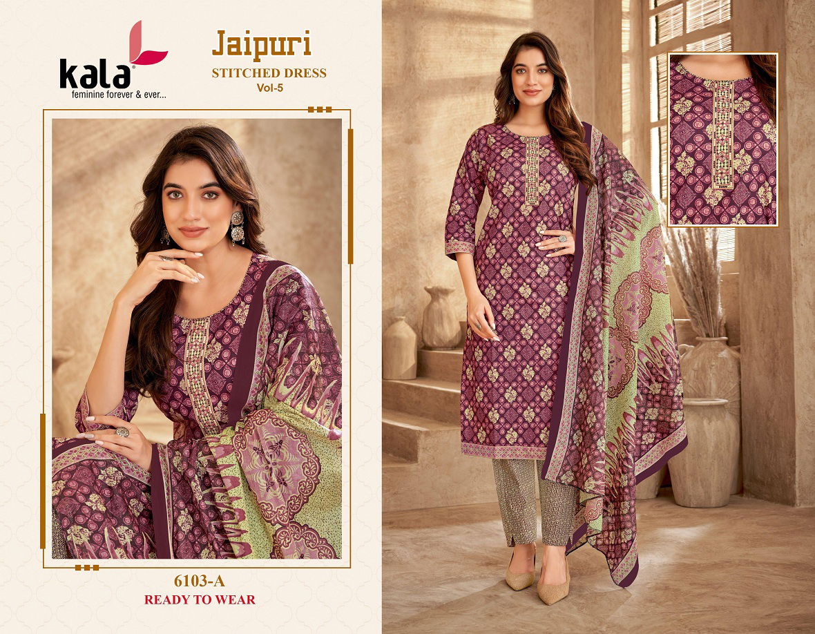 Jaipuri Vol 5 By Kala Printed Cotton Kurti With Bottom Dupatta Wholesalers In Delhi
